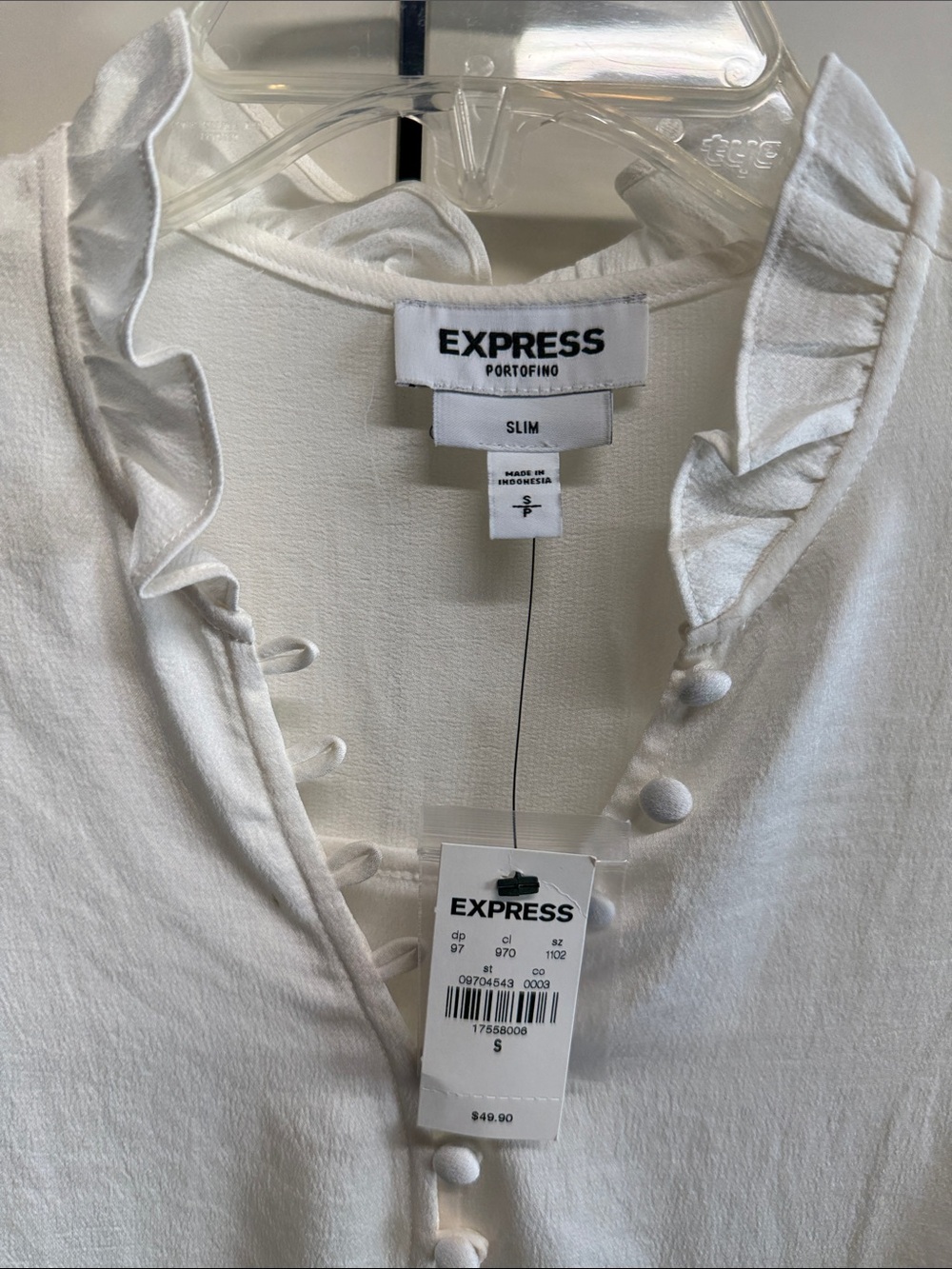 Express White Ruffle-Trim Button Front Blouse - Picture 2 of 8